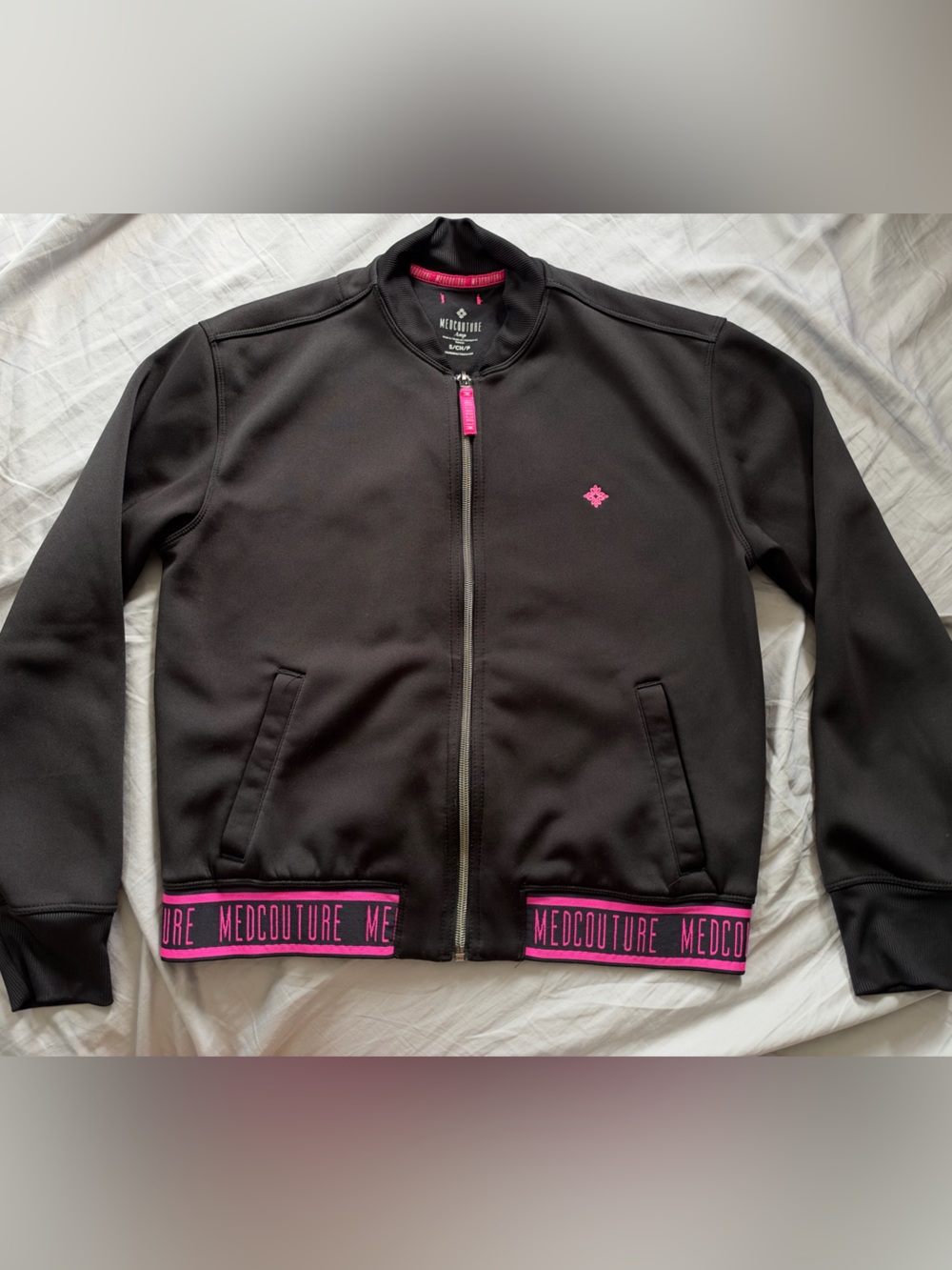 Med Couture Black Bomber Jacket with Pink Trim